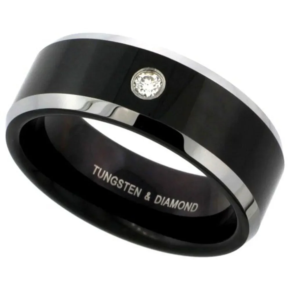 8mm Black Tungsten Diamond Wedding Ring